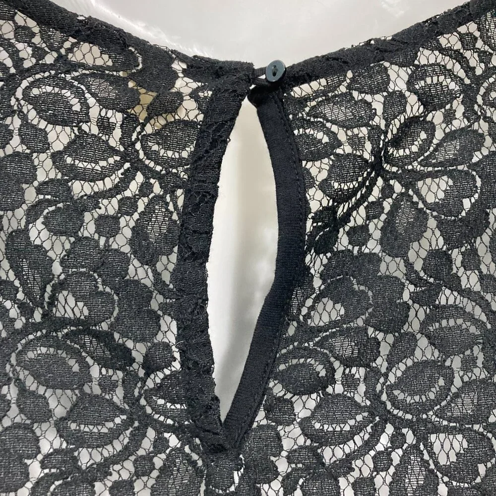 Old Navy Whimsigoth Black Romantic Lace Tee Top Short Sleeve Keyhole L/G - Picture 8 of 10